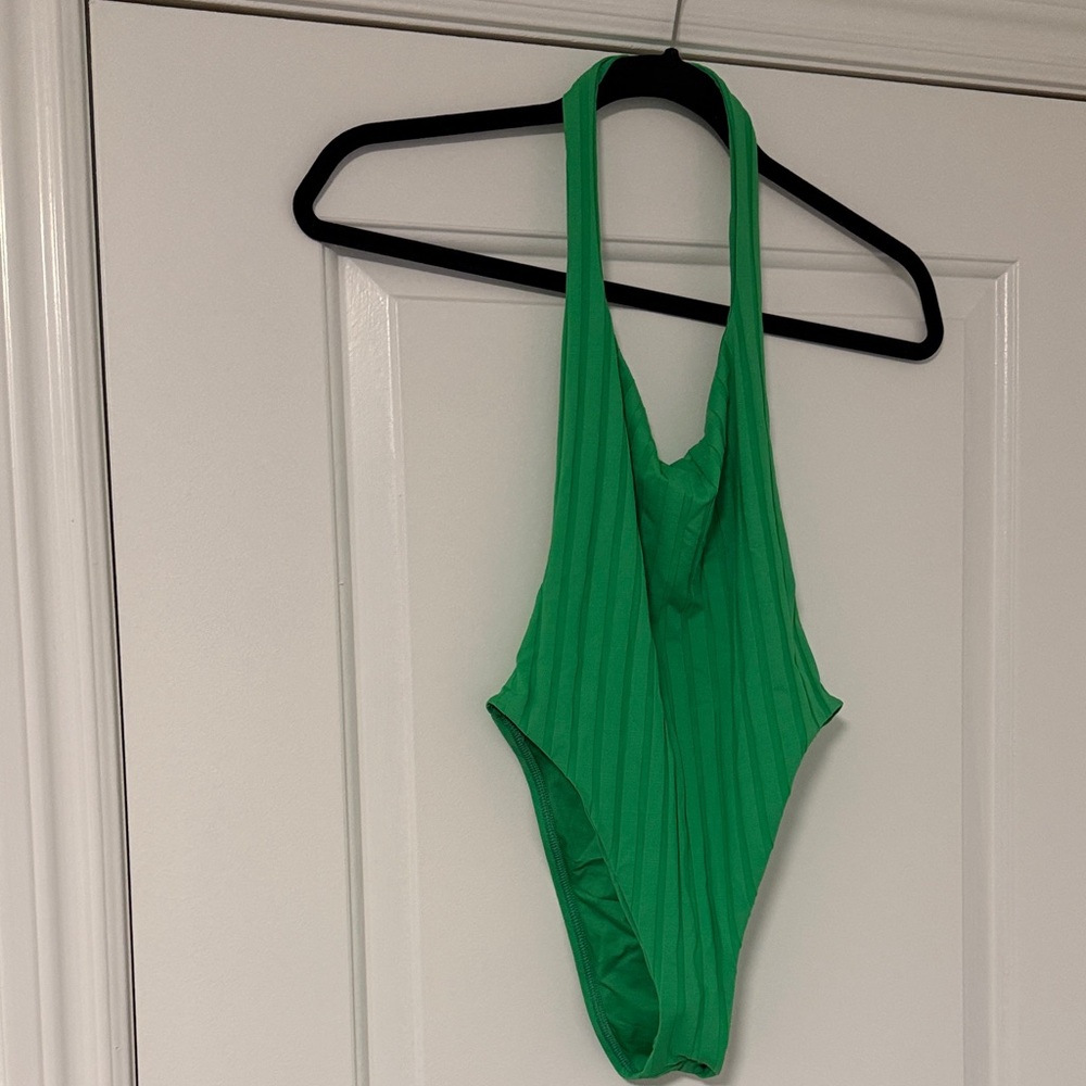 Vitamin A Green Ribbed One-Piece Halter Swimsuit